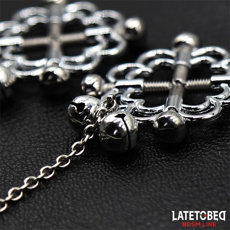 LATETOBED BDSM LINE - METAL FLOWER NIPPLE CLAMPS WITH CHAIN
