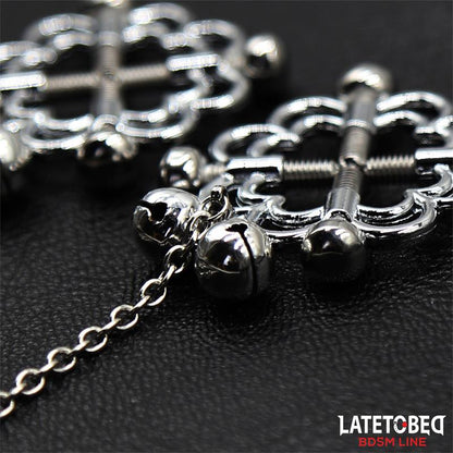 LATETOBED BDSM LINE - METAL FLOWER NIPPLE CLAMPS WITH CHAIN