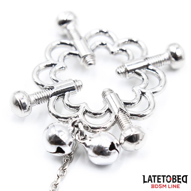 LATETOBED BDSM LINE - METAL FLOWER NIPPLE CLAMPS WITH CHAIN