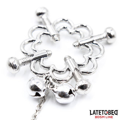 LATETOBED BDSM LINE - METAL FLOWER NIPPLE CLAMPS WITH CHAIN
