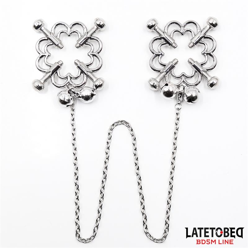 LATETOBED BDSM LINE - METAL FLOWER NIPPLE CLAMPS WITH CHAIN