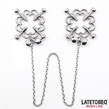 LATETOBED BDSM LINE - METAL FLOWER NIPPLE CLAMPS WITH CHAIN