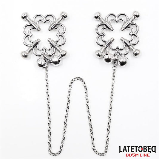 LATETOBED BDSM LINE - METAL FLOWER NIPPLE CLAMPS WITH CHAIN