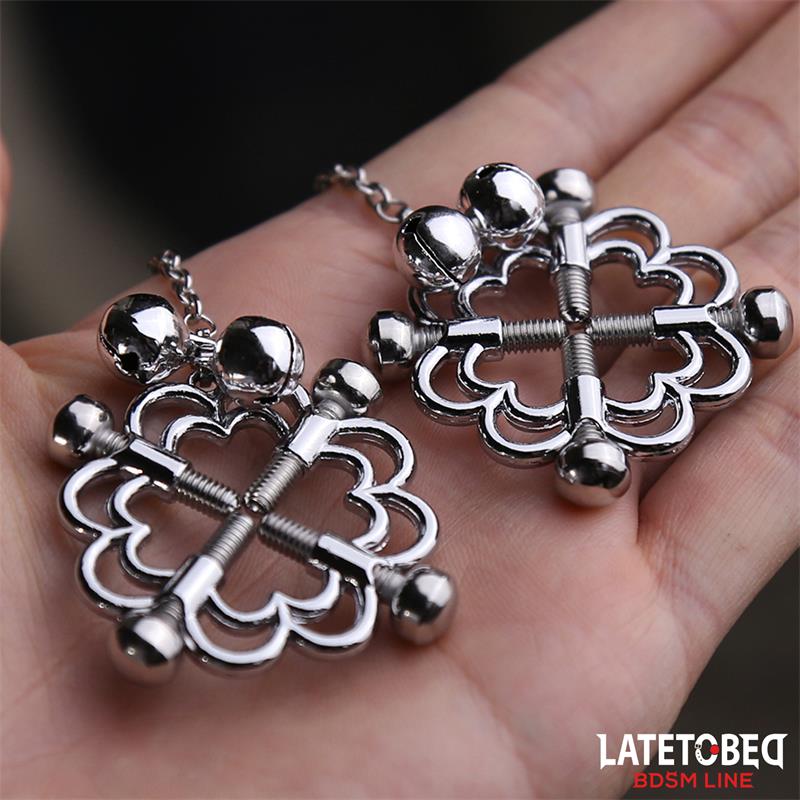 LATETOBED BDSM LINE - METAL FLOWER NIPPLE CLAMPS WITH CHAIN