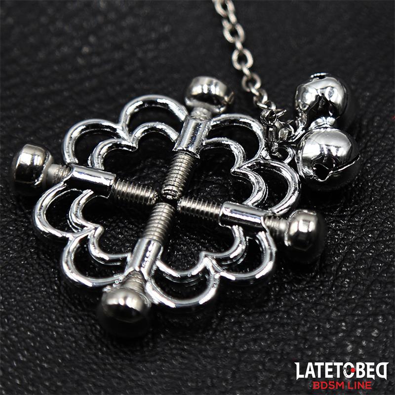 LATETOBED BDSM LINE - METAL FLOWER NIPPLE CLAMPS WITH CHAIN