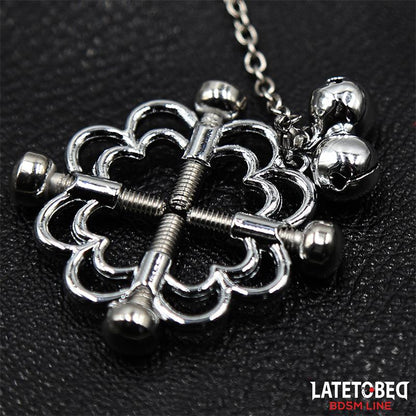 LATETOBED BDSM LINE - METAL FLOWER NIPPLE CLAMPS WITH CHAIN