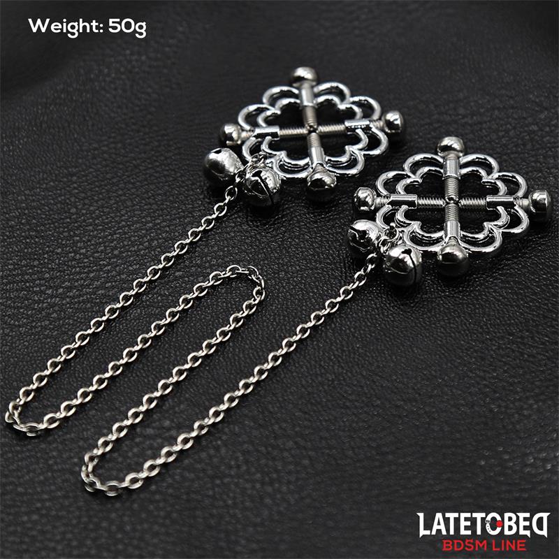LATETOBED BDSM LINE - METAL FLOWER NIPPLE CLAMPS WITH CHAIN