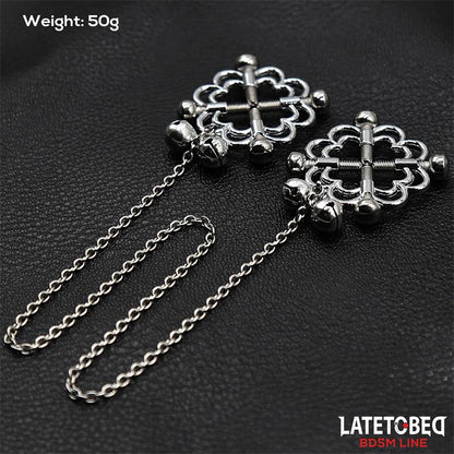 LATETOBED BDSM LINE - METAL FLOWER NIPPLE CLAMPS WITH CHAIN