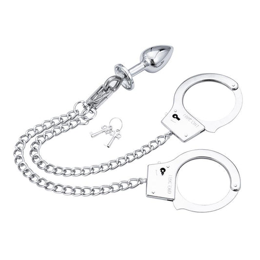 LATETOBED BDSM LINE - METAL HAND CUFFS WITH ANAL PLUG