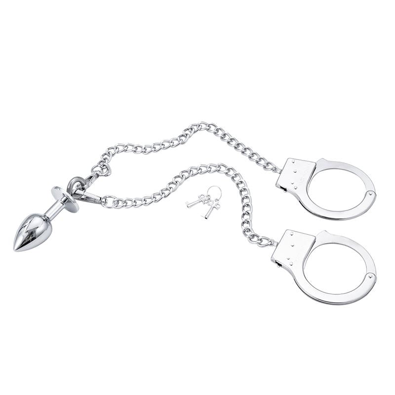 LATETOBED BDSM LINE - METAL HAND CUFFS WITH ANAL PLUG