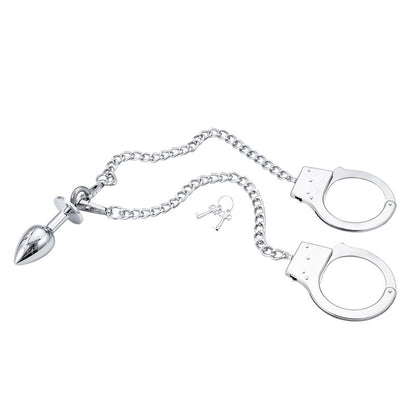 LATETOBED BDSM LINE - METAL HAND CUFFS WITH ANAL PLUG