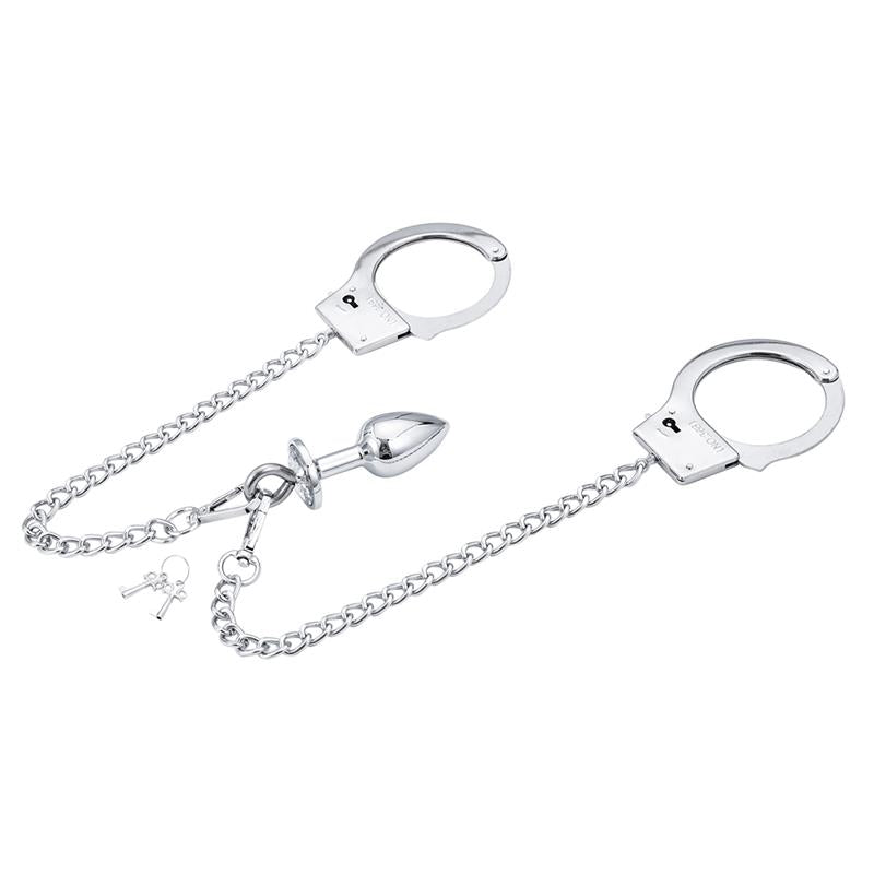 LATETOBED BDSM LINE - METAL HAND CUFFS WITH ANAL PLUG
