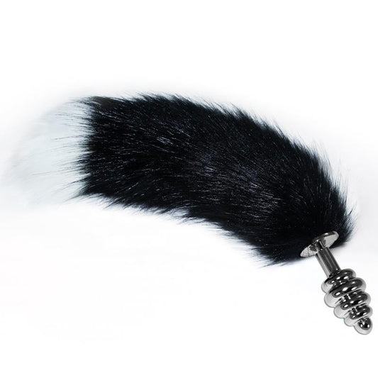 LOVETOY - METAL SPIRAL BUTT PLUG WITH BLACK AND WHITE FOX TAIL