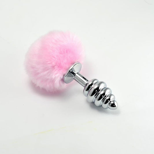 LOVETOY - METAL SPIRAL BUTT PLUG WITH PINK POMPON