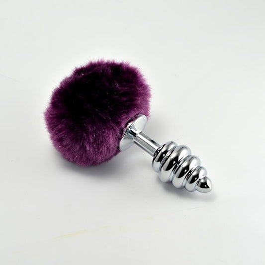 LOVETOY - METAL SPIRAL BUTT PLUG WITH PURPLE POMPON