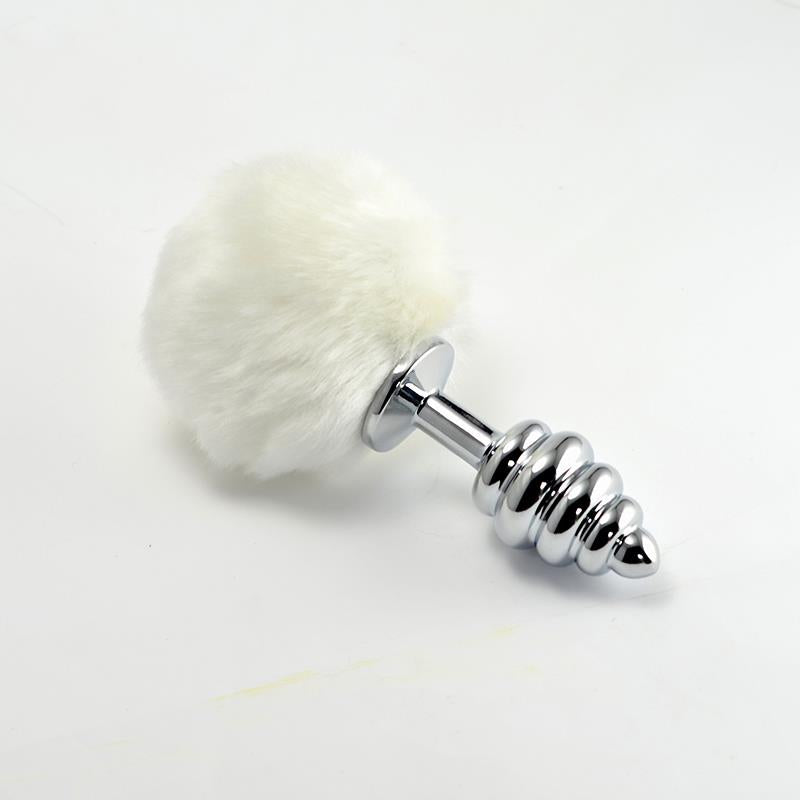 LOVETOY - METAL SPIRAL BUTT PLUG WITH WHITE POMPON