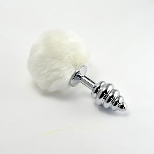LOVETOY - METAL SPIRAL BUTT PLUG WITH WHITE POMPON