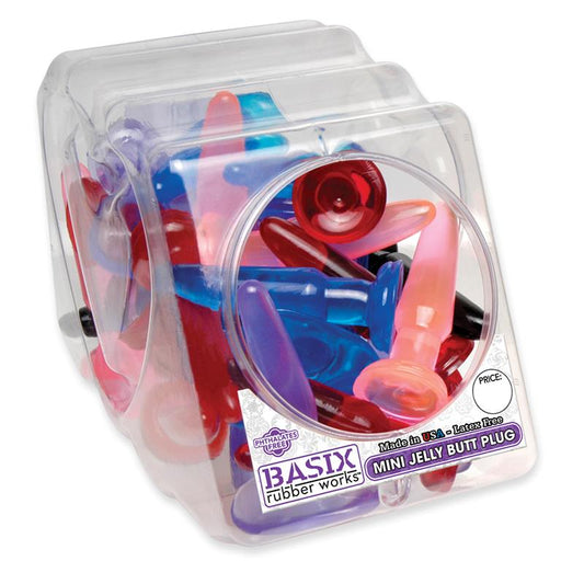 BASIX RUBBER WORKS - MINI BUTT PLUG DISPLAY ASSORTED COLORS