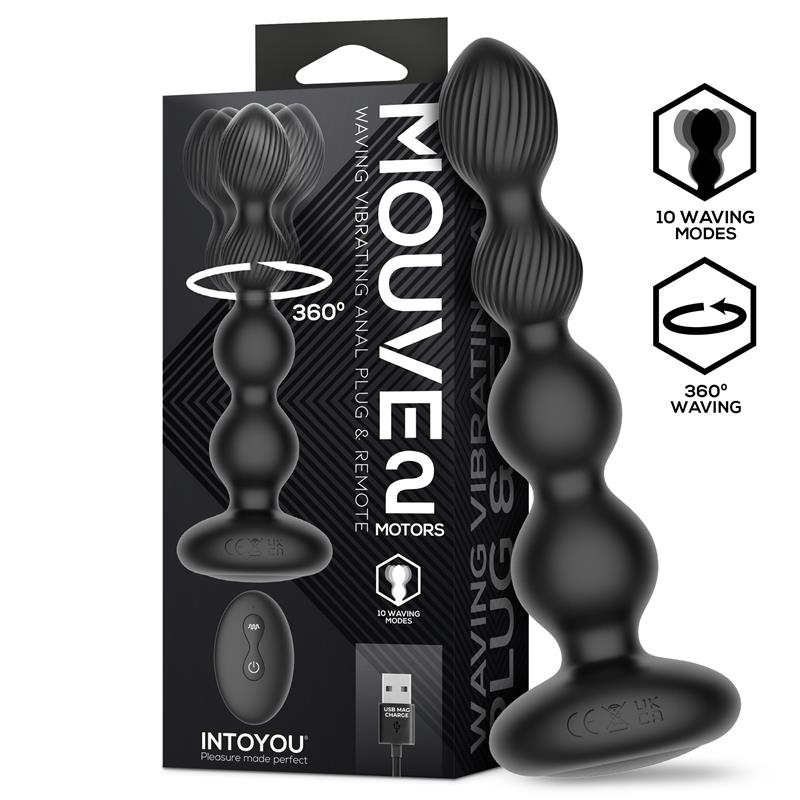 INTOYOU - MOUVE BUTT PLUG WITH WAVING AND VIBRATIION WITH REMOTE CONTROL 2 MOTORS