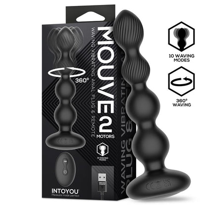 INTOYOU - MOUVE BUTT PLUG WITH WAVING AND VIBRATIION WITH REMOTE CONTROL 2 MOTORS