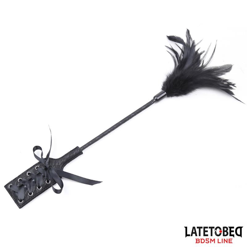 LATETOBED BDSM LINE - MULTI FEATHERS TICKLER AND LACE RIBBON PADDLE COMB