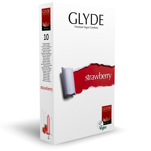 GLYDE VEGAN CONDOMS - GLYDE ULTRA STRAWBERRY FLAVOUR VEGAN CONDOMS 10 PACK