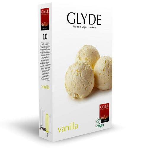 GLYDE VEGAN CONDOMS - GLYDE ULTRA VANILLA FLAVOUR VEGAN CONDOMS 10 PACK