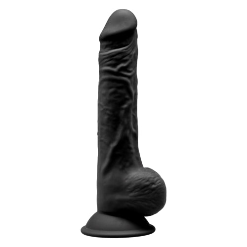 SILEXD - 9.5 INCH REALISTIC SILICONE DUAL DENSITY DILDO WITH SUCTION CUP WITH BALLS BLACK