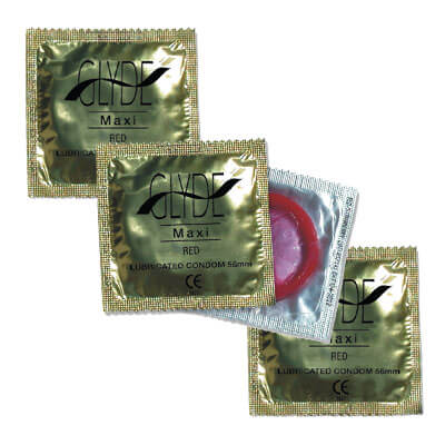GLYDE VEGAN CONDOMS - GLYDE ULTRA MAXI RED VEGAN CONDOMS 100 BULK PACK