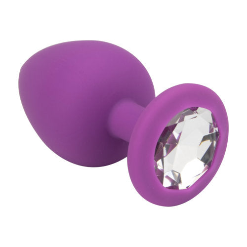 LOVING JOY - JEWELLED SILICONE BUTT PLUG PURPLE -LARGE