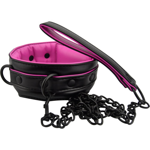 BOUND TO PLEASE - PINK & BLACK BONDAGE COLLAR & LEASH