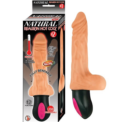 NASSTOYS - DILDO VIBRANT RÉALISTE CHAUFFANT 16,5 CM AVEC TESTICULES COULEUR CHAIR