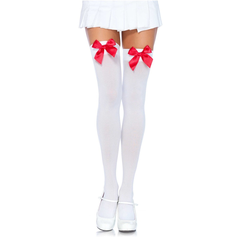 LEG AVENUE - NYLON THIGH HIGHS WITH BOW