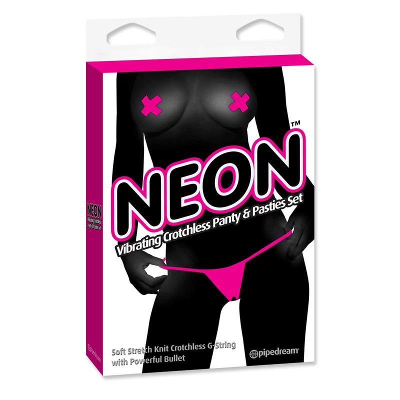NEON - VIBRATING CROTCHLESS PANTY AND PASTIES SET PINK