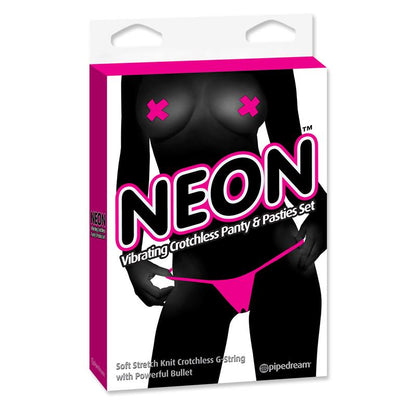 NEON - VIBRATING CROTCHLESS PANTY AND PASTIES SET PINK