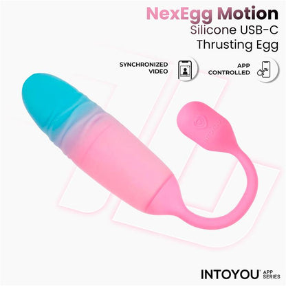 INTOYOU APP SERIES - NEXEGG MOTION VIBRATING EGG WITH THRUSTING APP PINK/TURQUOISE