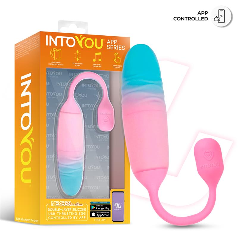 INTOYOU APP SERIES - NEXEGG MOTION VIBRATING EGG WITH THRUSTING APP PINK/TURQUOISE