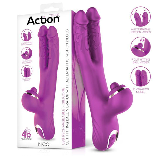ACTION - NICO VIBE WITH CLIT HITTING BALL AND ALTERNATING DILDOS