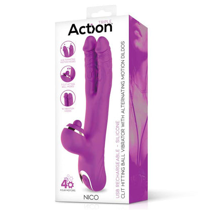 ACTION - NICO VIBE WITH CLIT HITTING BALL AND ALTERNATING DILDOS