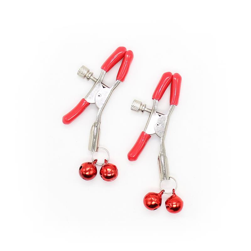 LATETOBED BDSM LINE - NIPPLE CLAMP WITH BELL METAL RED