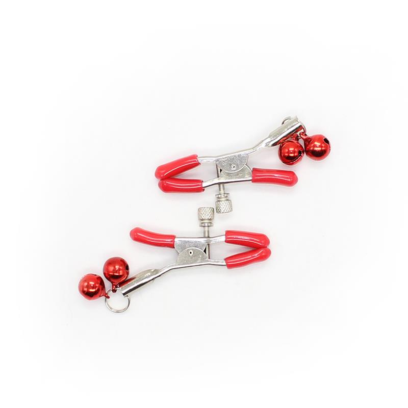 LATETOBED BDSM LINE - NIPPLE CLAMP WITH BELL METAL RED