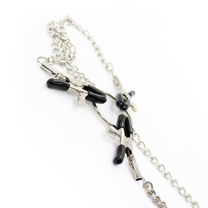 LATETOBED BDSM LINE - NIPPLE CLAMPS AND CLIT CLAMPS WITH CHAIN METAL