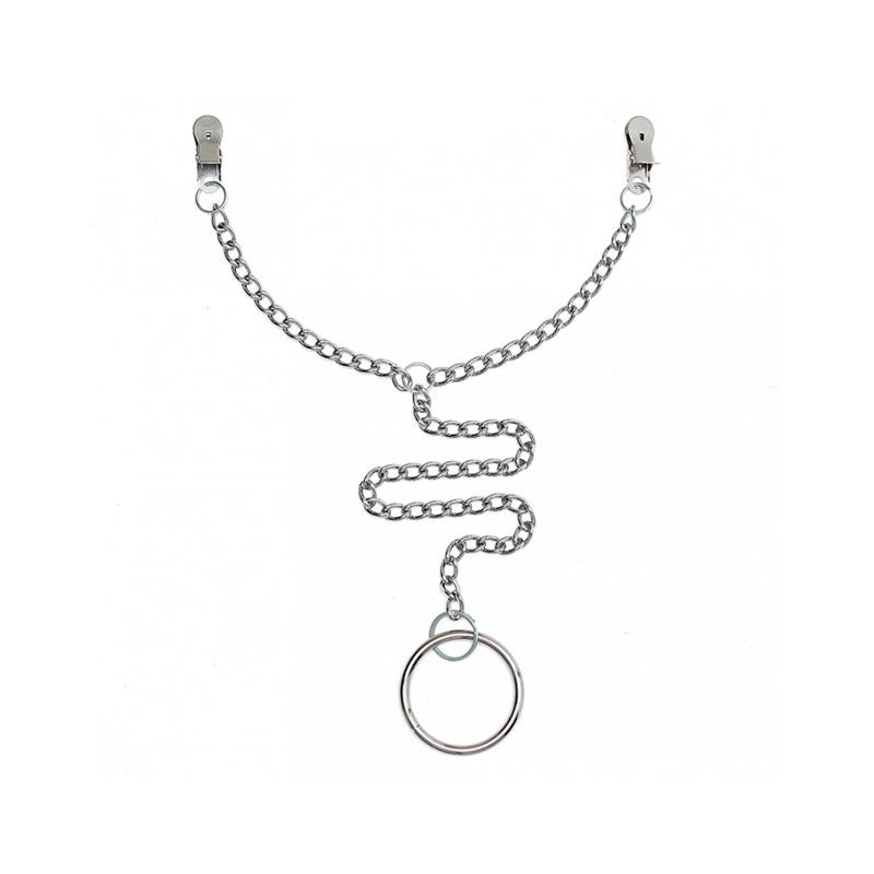 BONDAGE PLAY - NIPPLE CLAMPS TO PENIS RING
