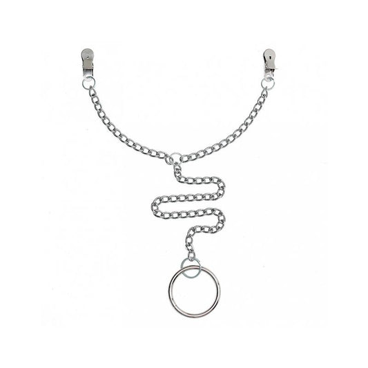 BONDAGE PLAY - NIPPLE CLAMPS TO PENIS RING