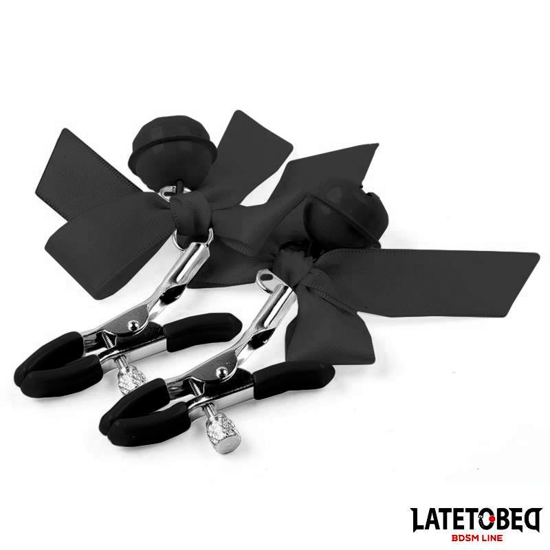 LATETOBED BDSM LINE - NIPPLE CLAMPS WITH BELL AND BLACK BOW