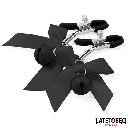 LATETOBED BDSM LINE - NIPPLE CLAMPS WITH BELL AND BLACK BOW