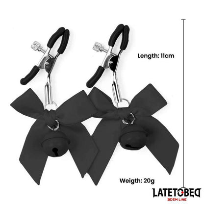 LATETOBED BDSM LINE - NIPPLE CLAMPS WITH BELL AND BLACK BOW