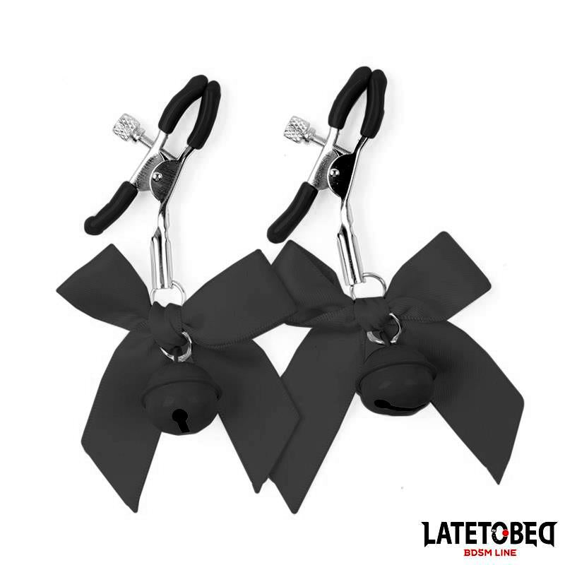 LATETOBED BDSM LINE - NIPPLE CLAMPS WITH BELL AND BLACK BOW