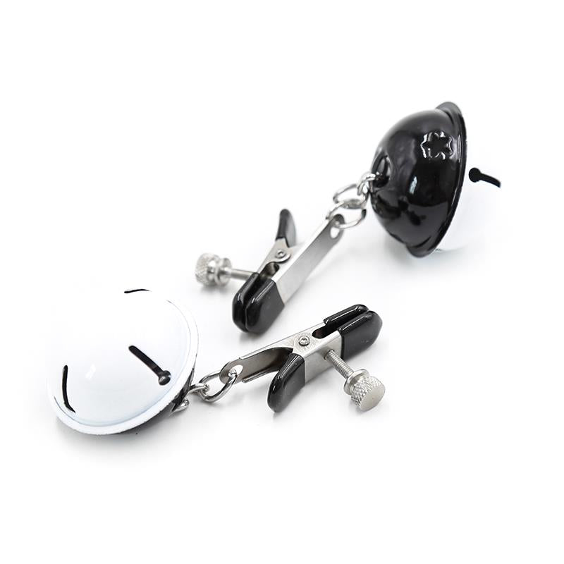 LATETOBED BDSM LINE - NIPPLE CLAMPS WITH BELL BLACK/WHITE