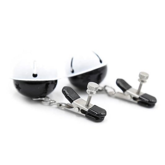 LATETOBED BDSM LINE - NIPPLE CLAMPS WITH BELL BLACK/WHITE